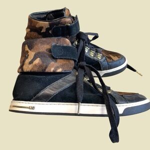 MICHAEL KORS Women's Leopard Gold Accent Greenwich High Top Sneakers 8.5